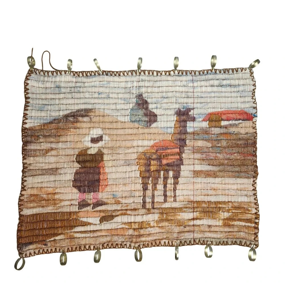 VTG Andean‎ Hand Woven Wool Tapestry Llama Folk Art Wall Hanging South America
